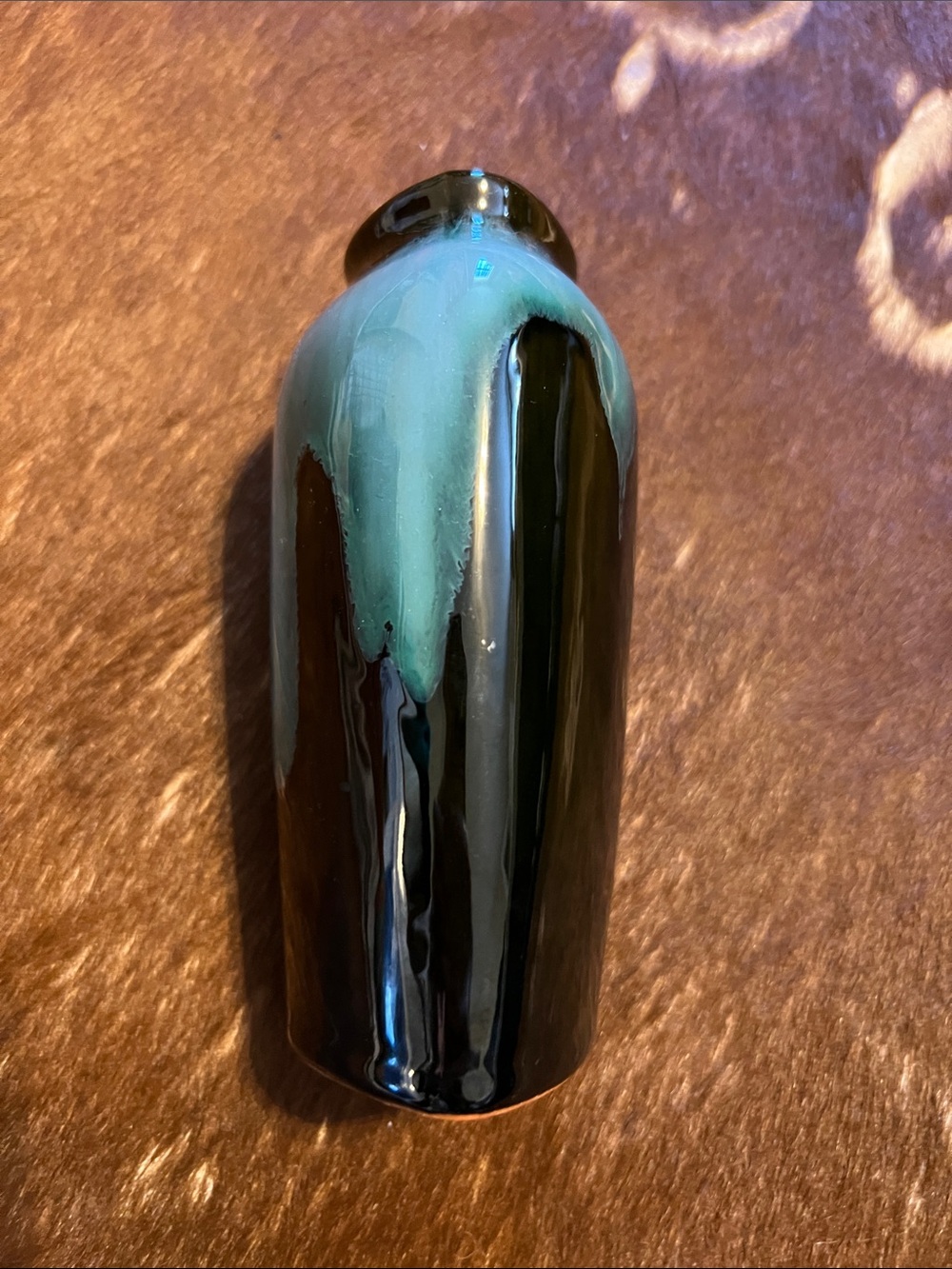Stunning small Ceramic Vase in Black and Teal by Blue mountain pottery, Canada